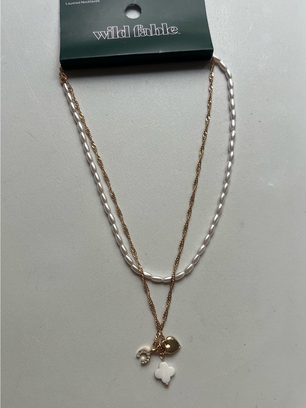 wild fable Gold and White Double Layer Pendant Necklace